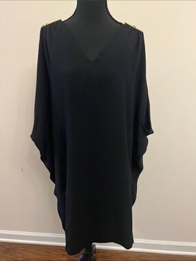 Trina Turk Black Dress with Loop-Trim Neckline